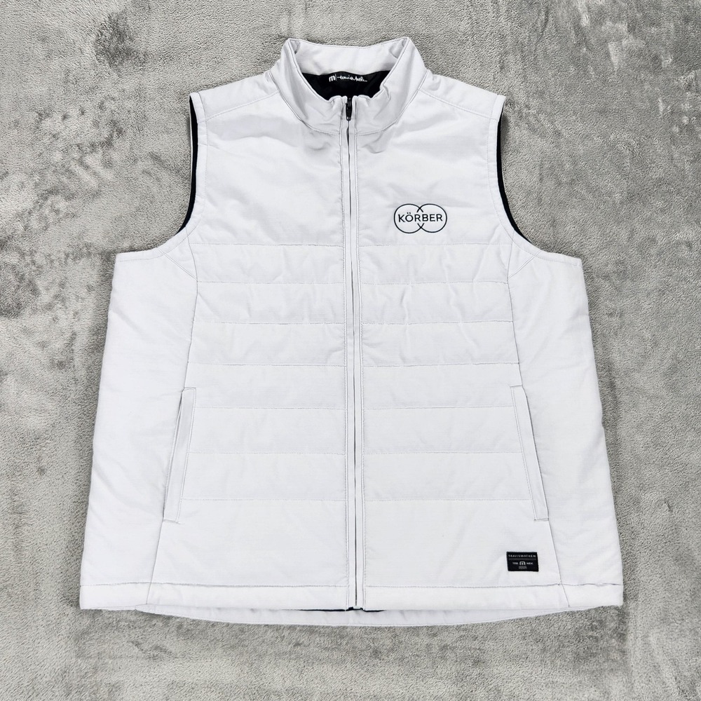 TravisMathew Vest Mens Large White Quilted Insulated Full Zip Golf TM1LD002 Logo